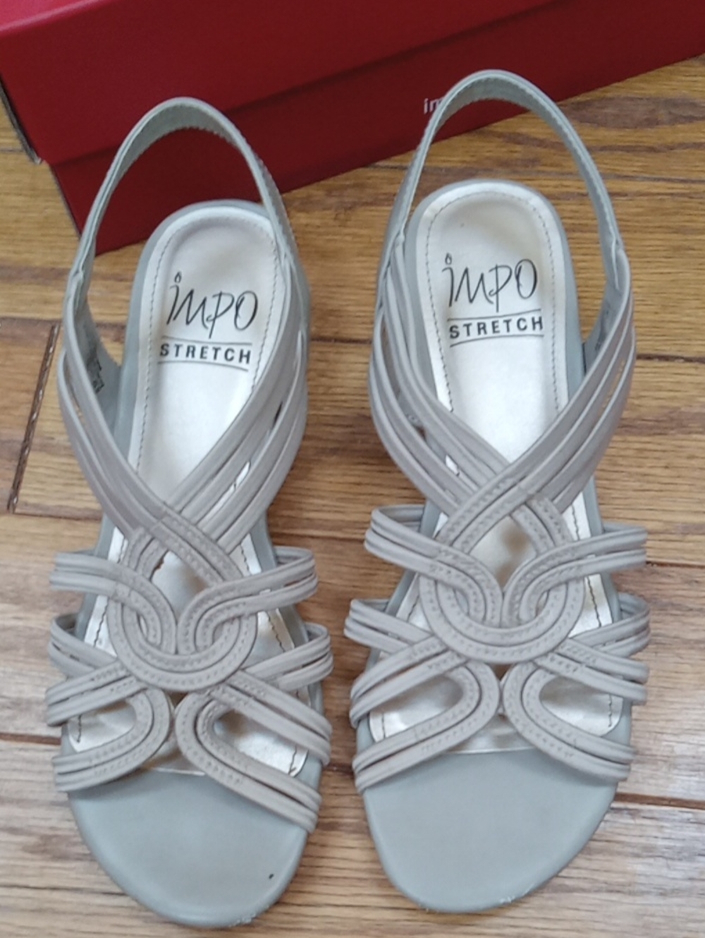 Impo Simply Tau Stretch Strappy Wedge Sandals Taupe Gray Size 6